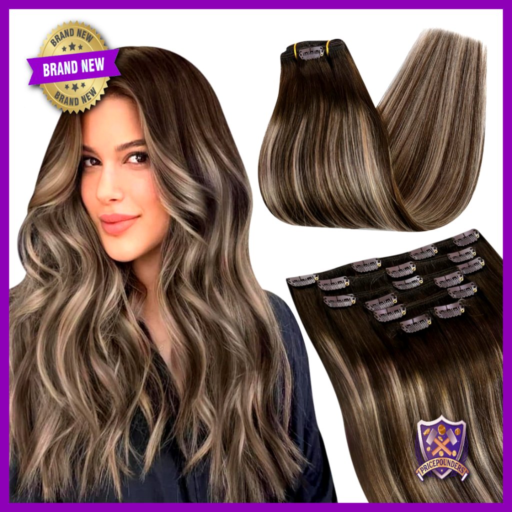 20 Inch Human Hair Clip-In Extensions, 7 Piece Double Weft Set